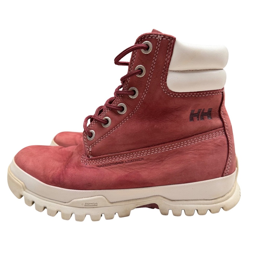 Helly‎ Hansen Waterproof Leather Boots Burgundy Gorpcore Workwear Streetwear 7.5